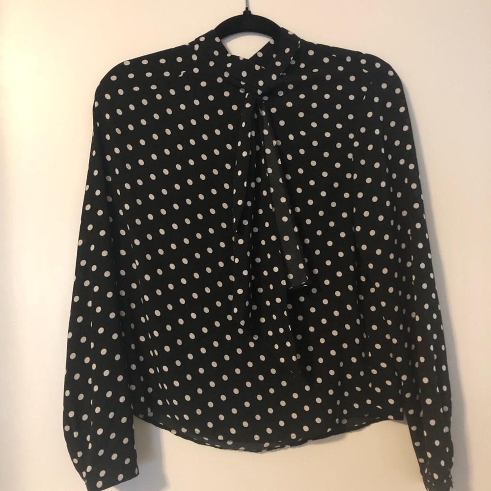 Parisian Elegant Black and White Polka Dot Blouse